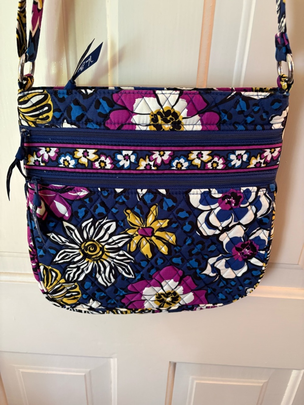 Vera Bradley Quilted Floral Crossbody Bag in Navy, Magenta, Yellow